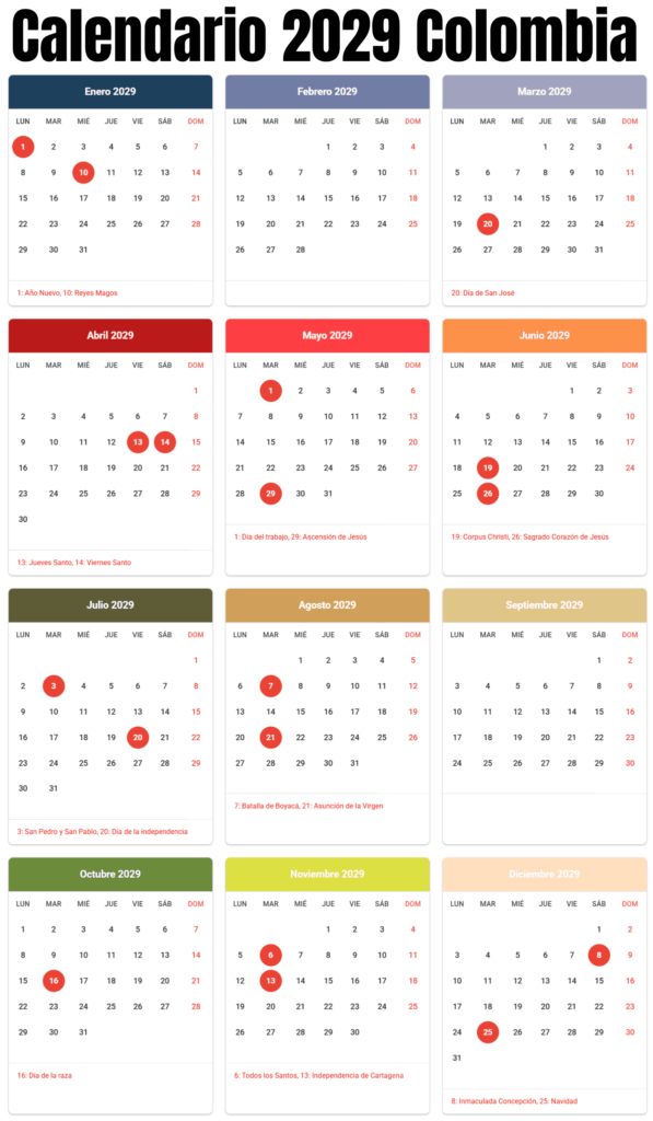 calendario 2029 1 Calendario 2029 Con Festivos Colombia