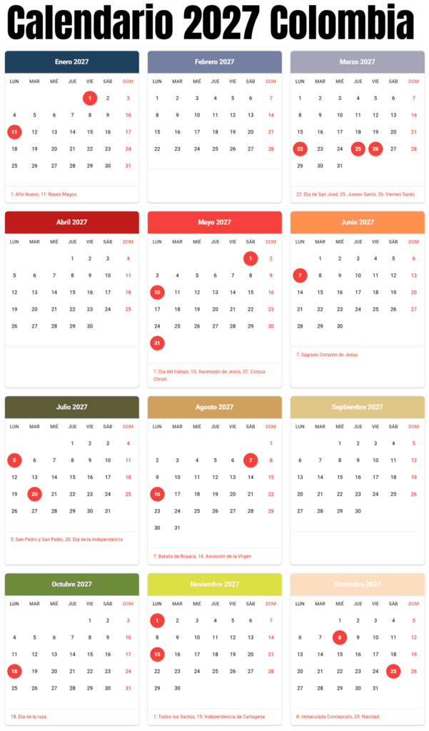 calendario 2027 1 Calendario 2027 Con Festivos Colombia