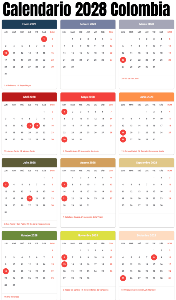 calendario 2028 1 Calendario 2028 Con Festivos Colombia